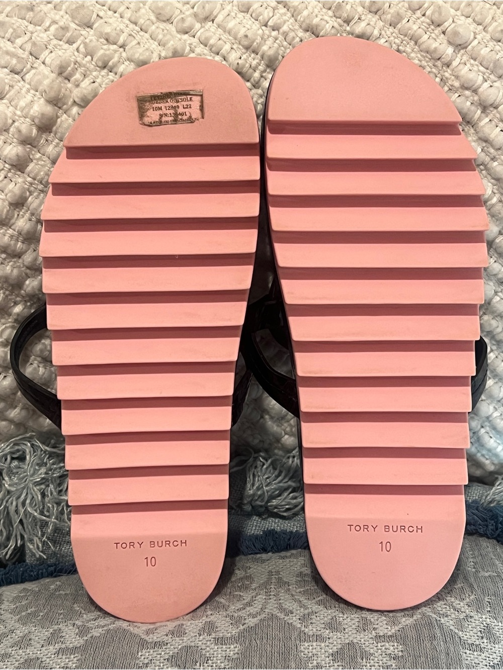 TORY BURCH Miller Cloud Lug Black Pink Leather Platform Sawtooth Sandals - Picture 13 of 16